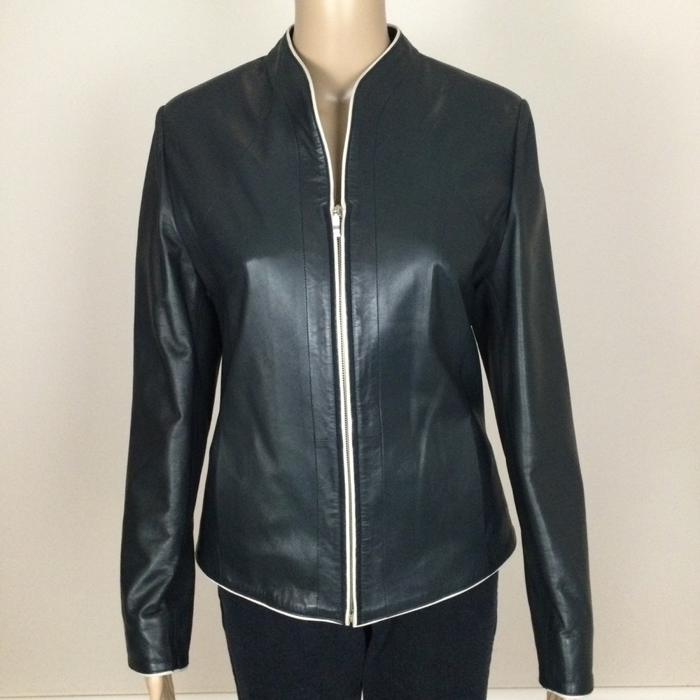 Women's Leather Jacket (Navy/Teal)